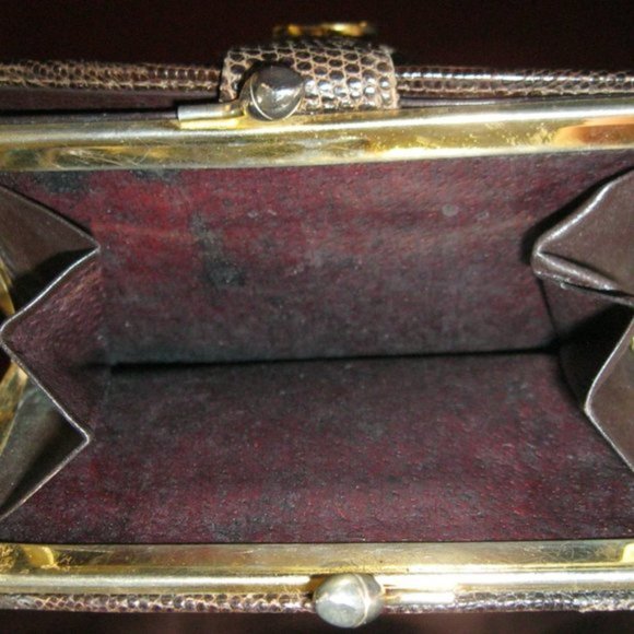❤️ Rare GUCCI LIZARD REPTILE Brown Kisslock Billfold Wallet - Picture 6 of 6